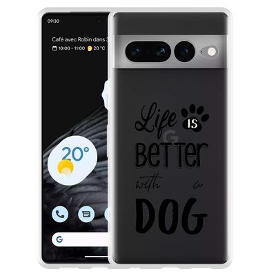 Cazy Hoesje geschikt voor Google Pixel 7 Pro - Life Is Better With a Dog Zwart