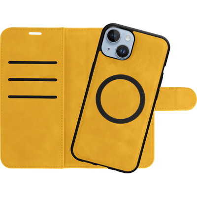Cazy Uitneembaar Wallet Hoesje voor iPhone 15 Plus - Magfit 2-in-1 Hoesje met Pasvakjes - Geel