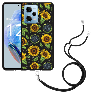 Cazy Hoesje met koord Zwart geschikt voor Xiaomi Redmi Note 12 Pro 5G Sunflowers