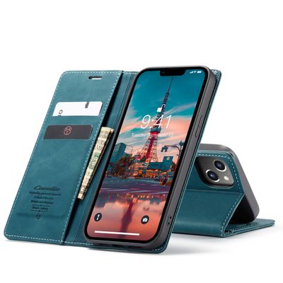 Caseme Case iPhone 14 - Retro Wallet Case - Blue