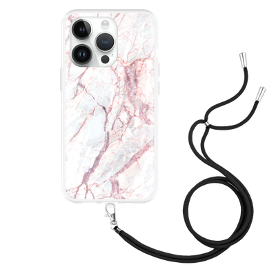 Cazy Hoesje met Koord geschikt voor iPhone 14 Pro - White Pink Marble