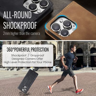 Caseme Hoesje geschikt voor iPhone 16 Pro Max - Retro Wallet Case - Zwart