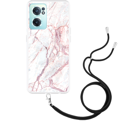 Cazy Hoesje met Koord geschikt voor OnePlus Nord CE2 - White Pink Marble