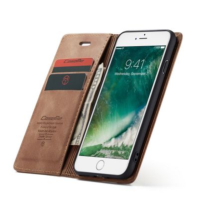 Caseme Hoesje geschikt voor iPhone 7/8/SE 2020/2022 - Retro Wallet Case - Bruin