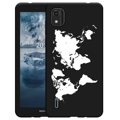 Cazy Hoesje Zwart geschikt voor Nokia C2 2nd Edition - World Map