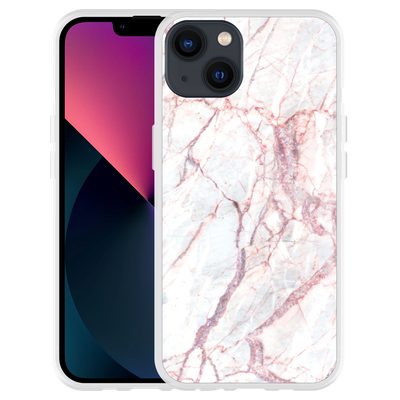 Cazy Hoesje geschikt voor iPhone 13 - White Pink Marble