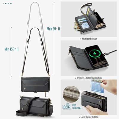 Caseme Case iPhone 16 - Crossbody Wallet Case - Black