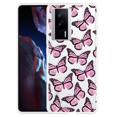 Cazy Hoesje geschikt voor Poco F5 Pro Roze Vlinders