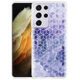 Hoesje geschikt voor Samsung Galaxy S21 Ultra - Paars Hexagon Marmer