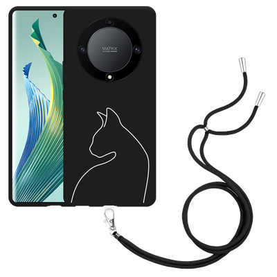 Cazy Hoesje met koord Zwart geschikt voor Honor Magic5 Lite Kattencontour II