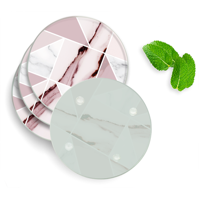 4 Luxe Glazen Onderzetters - Design Roze Marmer - Rond