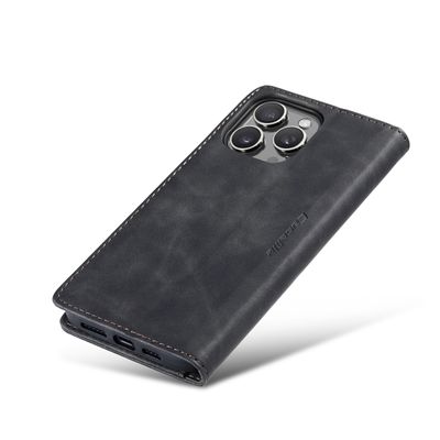 Caseme Hoesje geschikt voor iPhone 16 Pro - Retro Wallet Case - Zwart