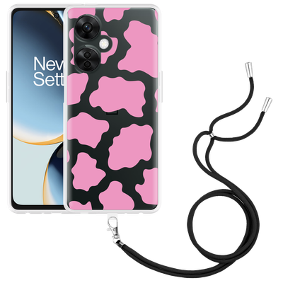 Cazy Hoesje met koord geschikt voor OnePlus Nord CE 3 Lite 5G Roze Koeienvlekken