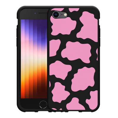Cazy Hoesje Zwart geschikt voor iPhone 7/8 - Roze Koeienvlekken