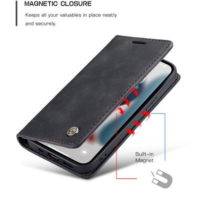 Hoesje geschikt voor iPhone 13 Pro Max CASEME Retro Telefoonhoesje met Portemonnee - Zwart