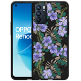 Hoesje Zwart geschikt voor Oppo Reno6 5G - Purple Flowers