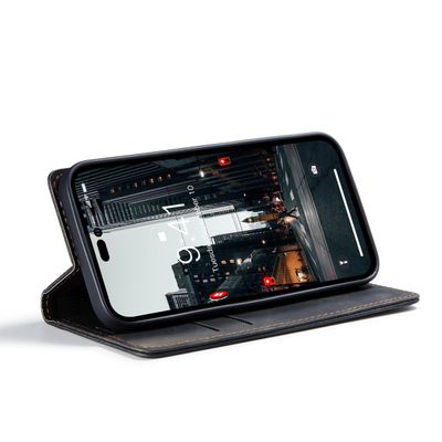 Hoesje geschikt voor iPhone 14 Pro Max - CASEME Retro Telefoonhoesje met Portemonnee - Zwart
