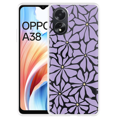 Cazy Hoesje geschikt voor Oppo A38 Abstracte Paarse Bloemen