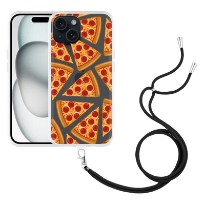 Cazy Hoesje met koord geschikt voor iPhone 15 Pizza Party