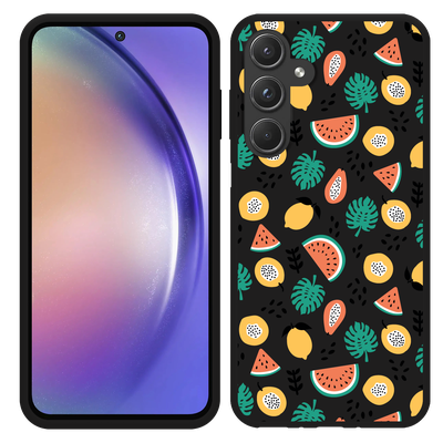 Cazy Hoesje Zwart geschikt voor Samsung Galaxy A55 Tropical Fruit