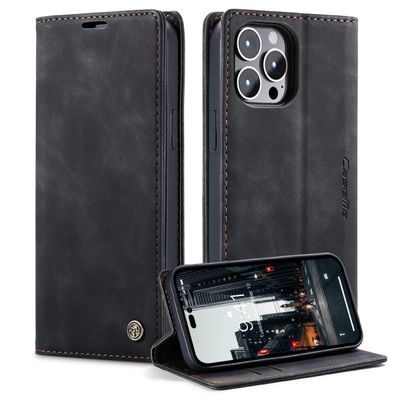 CASEME iPhone 15 Pro Retro Wallet Case - Black