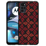 Hoesje Zwart geschikt voor Motorola Moto G22 - Red Leaves Pattern
