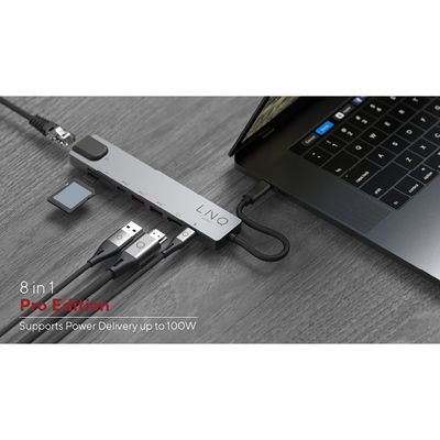 LINQ Connects 8-in-1 Pro USB-C Multiport Hub - Grijs