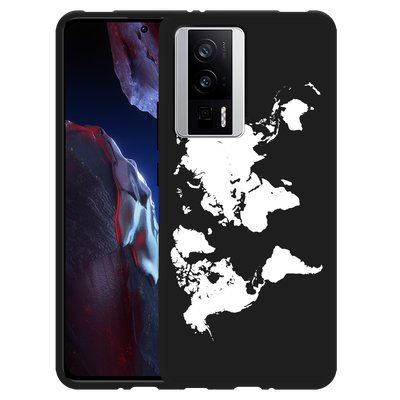 Cazy Hoesje Zwart geschikt voor Poco F5 Pro World Map