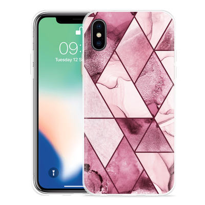 Cazy Hoesje geschikt voor iPhone X - Roze Marmer Mix