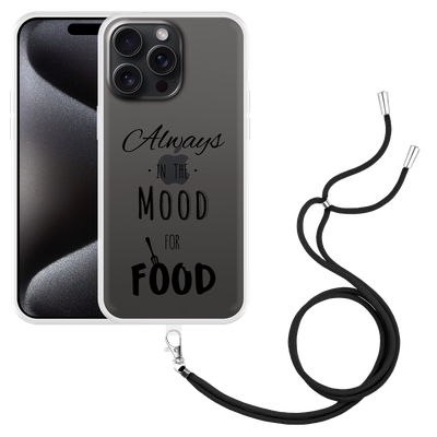 Cazy Hoesje met koord geschikt voor iPhone 15 Pro Max Mood for Food Black