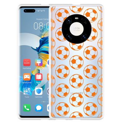 Cazy Hoesje geschikt voor Huawei Mate 40 Pro - Orange Soccer Balls