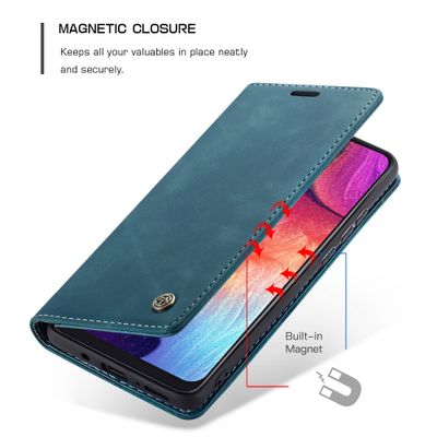 CASEME Samsung Galaxy A50 Retro Wallet Case - Blauw