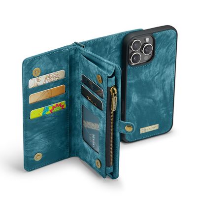 Caseme Hoesje geschikt voor iPhone 16 Pro Max - Luxe Leren Portemonnee Hoesje - Blauw