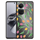 Hoesje Zwart geschikt voor Oppo Reno10 Pro 5G Tulpen