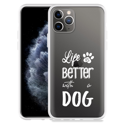 Cazy Hoesje geschikt voor iPhone 11 Pro - Life Is Better With a Dog Wit
