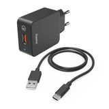 Hama met USB-C Snellader - USB-A naar USB-C kabel - 19,5 W - 1,5 meter - Geschikt voor Smartphone en Tablet - Zwart
