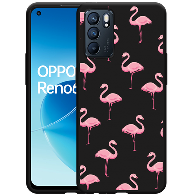 Cazy Hoesje Zwart geschikt voor Oppo Reno6 5G - Flamingo