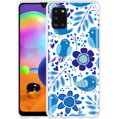 Cazy Hoesje geschikt voor Samsung Galaxy A31 - Blue Bird and Flower