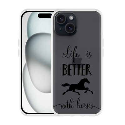 Cazy Hoesje geschikt voor iPhone 15 Life is Better with Horses