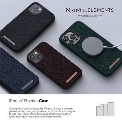 Njord Collections Zalm Leder Hoesje geschikt voor iPhone 13 Mini - Blauw