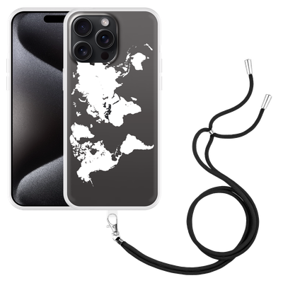 Cazy Hoesje met koord geschikt voor iPhone 15 Pro Max World Map