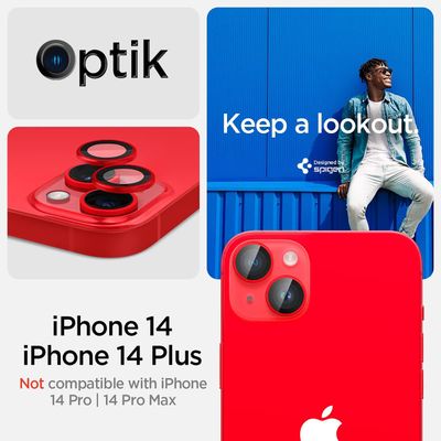 Lens Protector geschikt voor iPhone 14 / 14 Plus - Spigen Cameralens Tempered Glass (Rood) - 2 pack