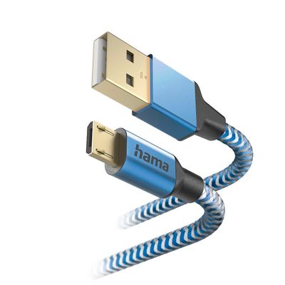 Hama Reflective USB-A naar Micro-USB Kabel - 150cm - Blauw