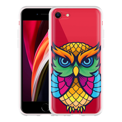 Cazy Hoesje geschikt voor iPhone SE 2020 - Colorful Owl Artwork