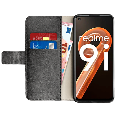 Cazy Hoesje geschikt voor Realme 9i - Bookcase Classic met Pasjeshouder - Zwart