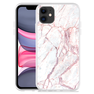 Cazy Hoesje geschikt voor iPhone 11 - White Pink Marble