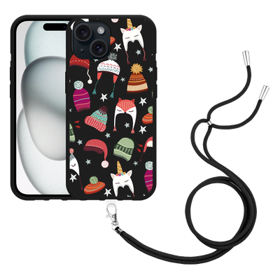 Cazy Hoesje met koord Zwart geschikt voor iPhone 15 Winter Hats