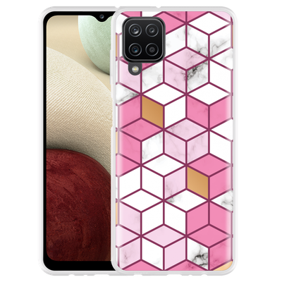 Cazy Hoesje geschikt voor Samsung Galaxy A12 - Pink White Marble