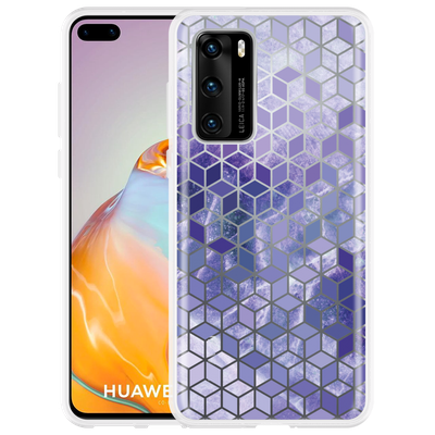 Cazy Hoesje geschikt voor Huawei P40 - Paars Hexagon Marmer