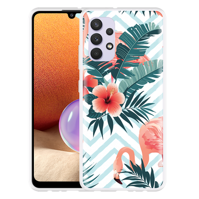 Cazy Hoesje geschikt voor Samsung Galaxy A32 4G - Flamingo Flowers